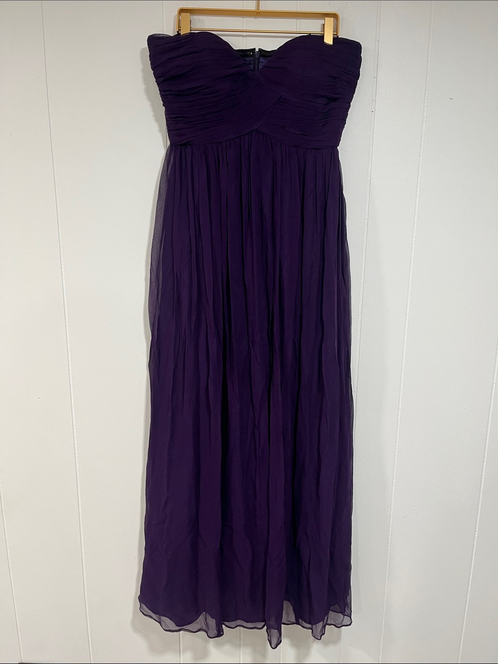 Donna Morgan Strapless Purple Maxi 100% silk Dress 8